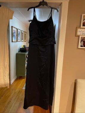 Navy Satin Spaghetti-Strap Evening Dress
